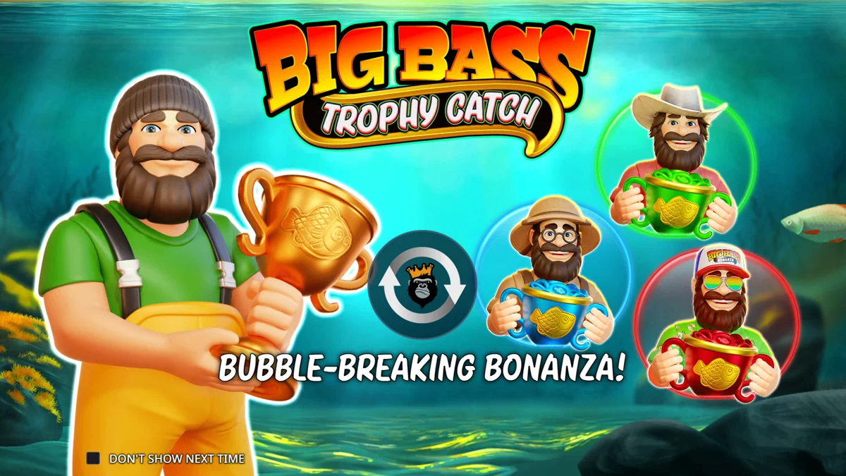 Big Bass Trophy Catch - Start screen and game cover loading interface featuring the Bubble-Breaking Bonanza