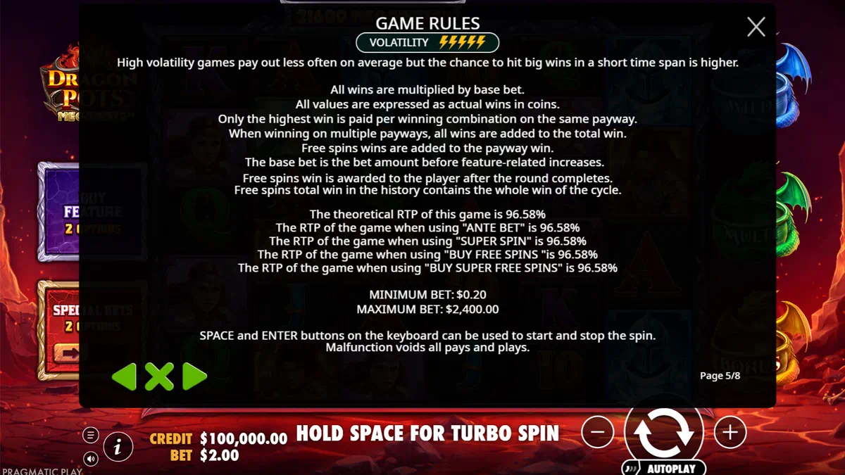 Dragon Pots Megaways — RTP