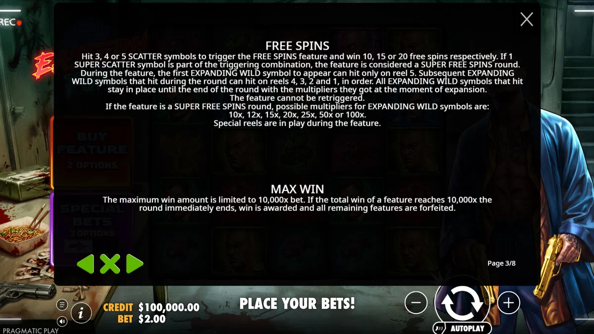 Eastern Fury free spins rules and max win information