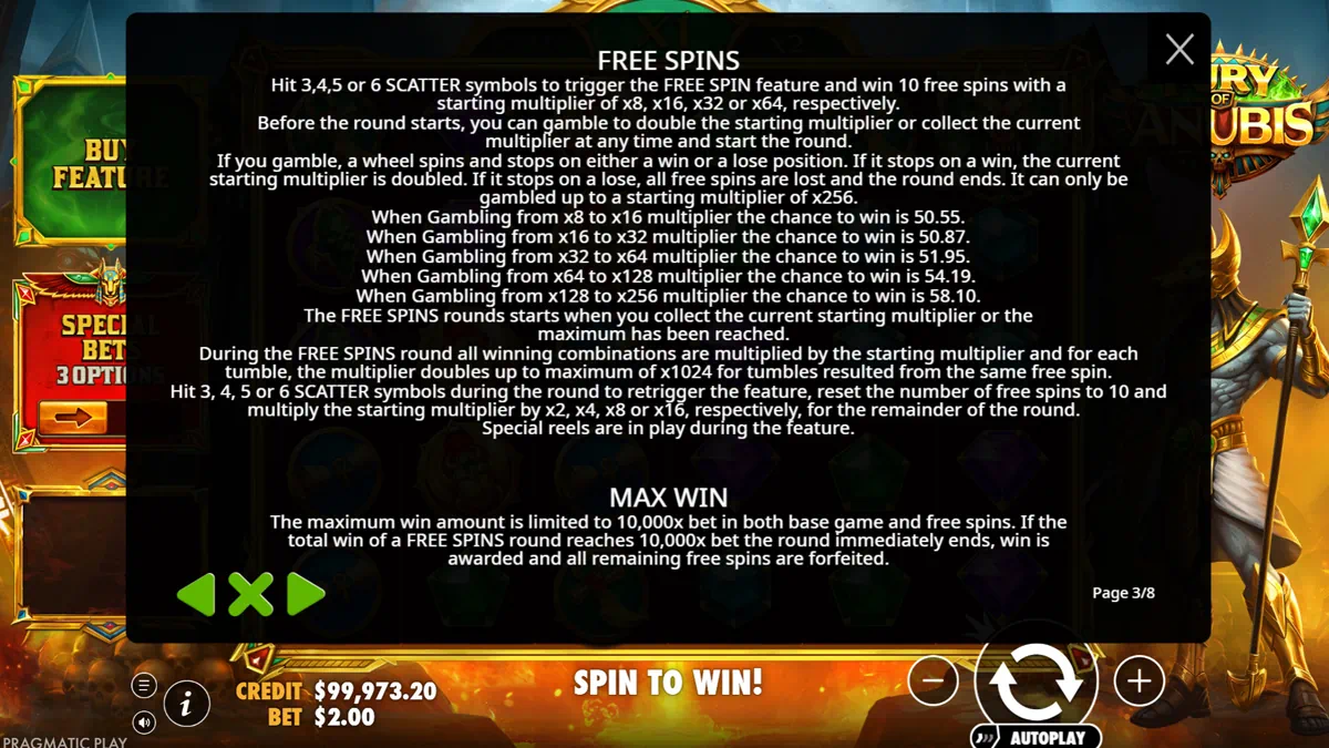 Fury of Anubis Free Spins