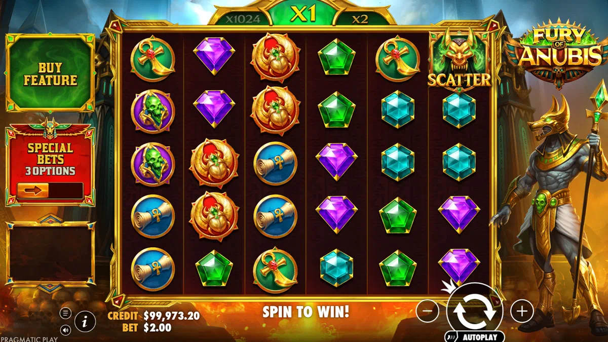 Fury of Anubis by Pragmatic Play - main game interface
