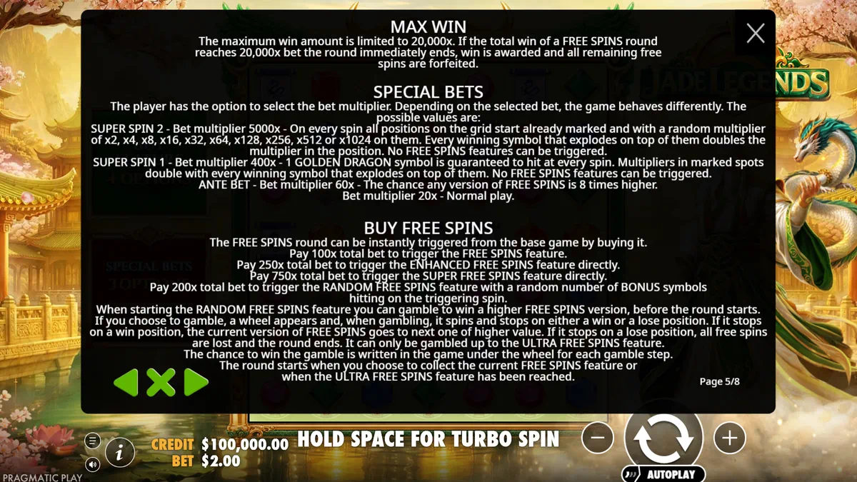 Jade Legends Buy Feature menu with four options