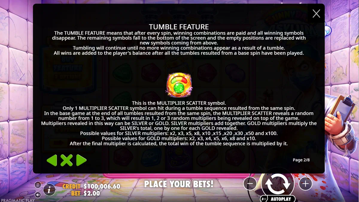 Sunnydaze Asylum multiplier scatter and tumble feature rules
